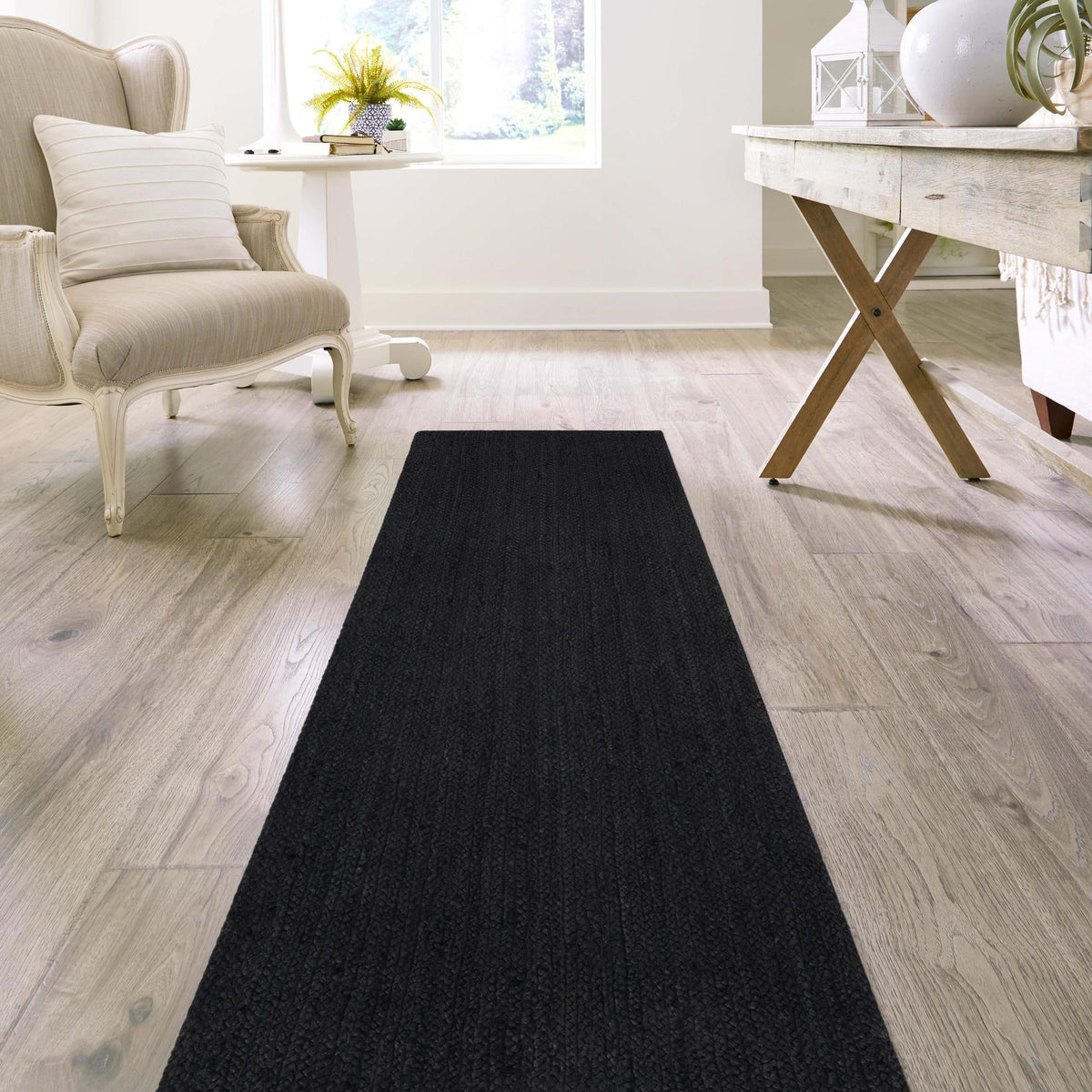 Woven Seaside Jute Collection Area Rug - Martha's Runner Black  lifestyle 91