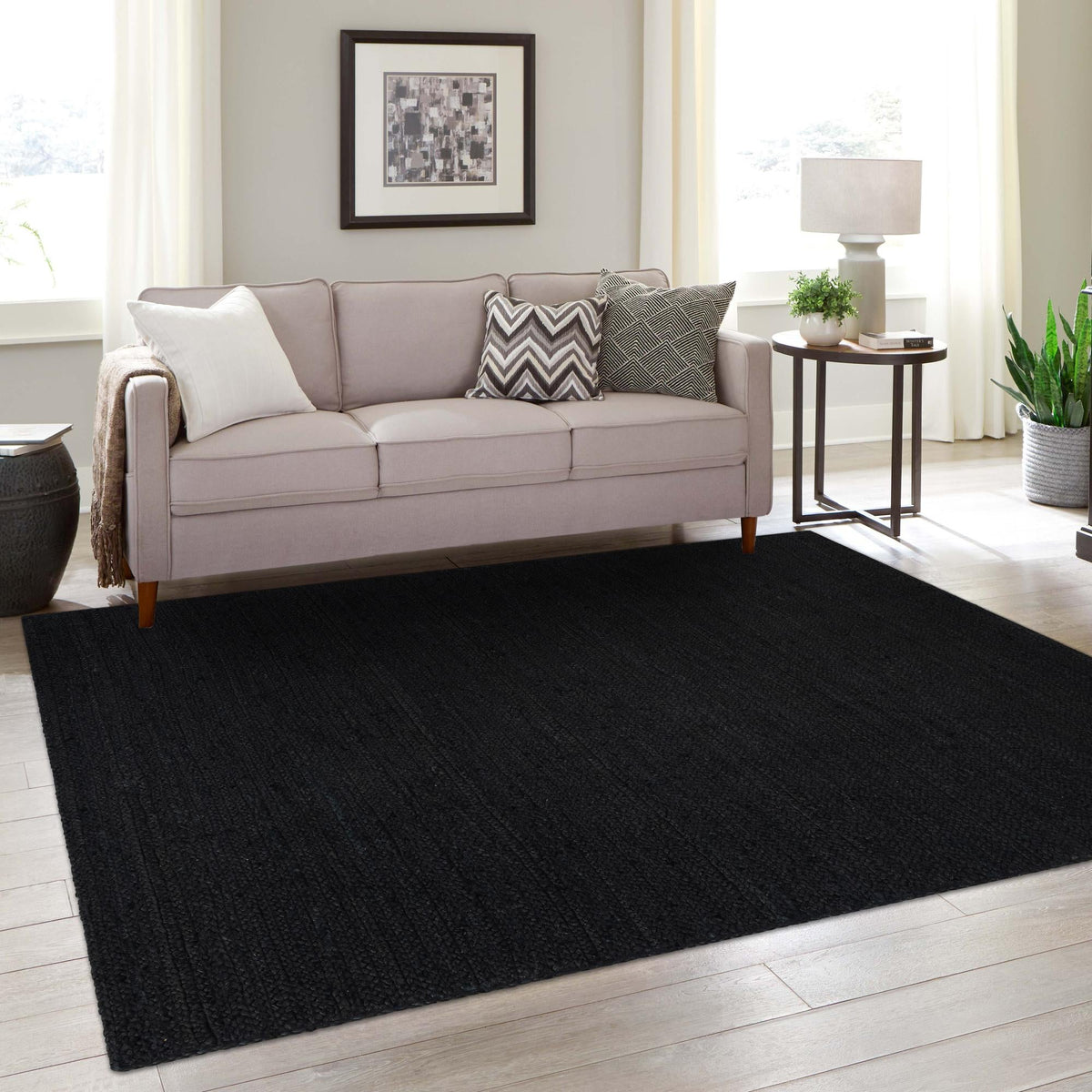 Woven Seaside Jute Collection Area Rug - Martha's Square Black  lifestyle 84