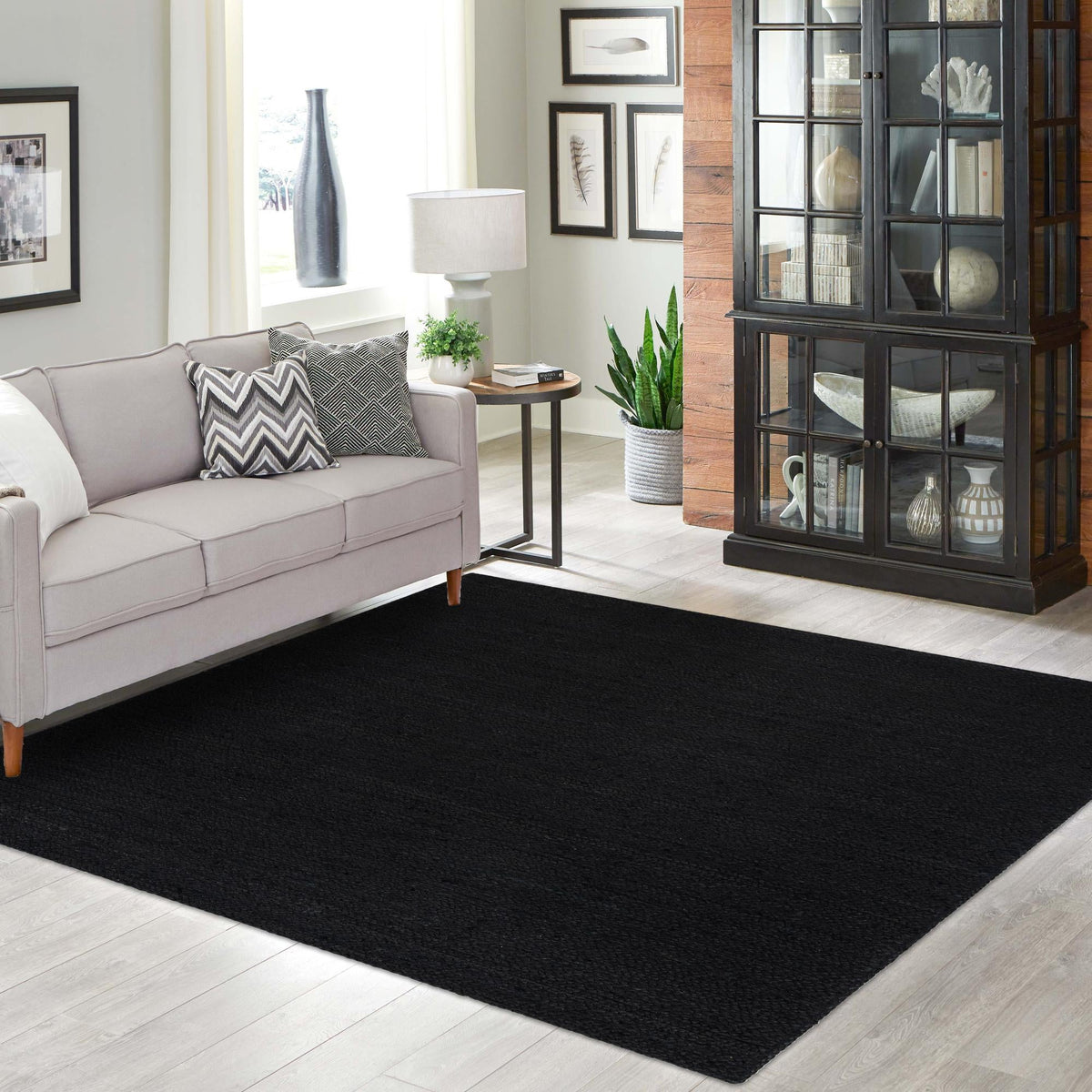 Woven Seaside Jute Collection Area Rug - Martha's Square Black  lifestyle 92