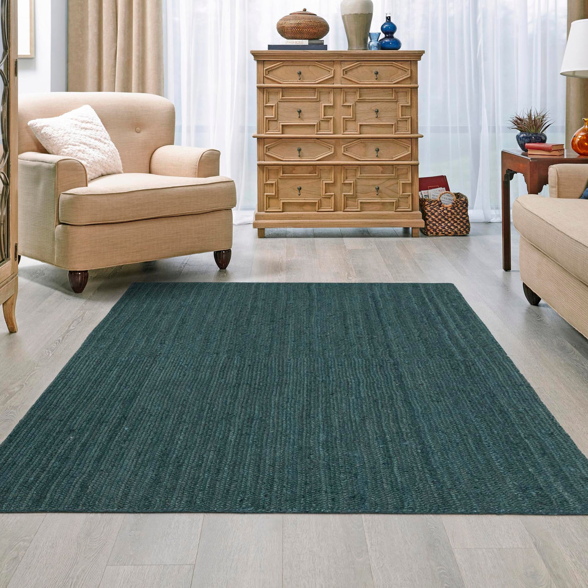 Woven Seaside Jute Collection Area Rug - Martha's Rectangle Green  lifestyle 24