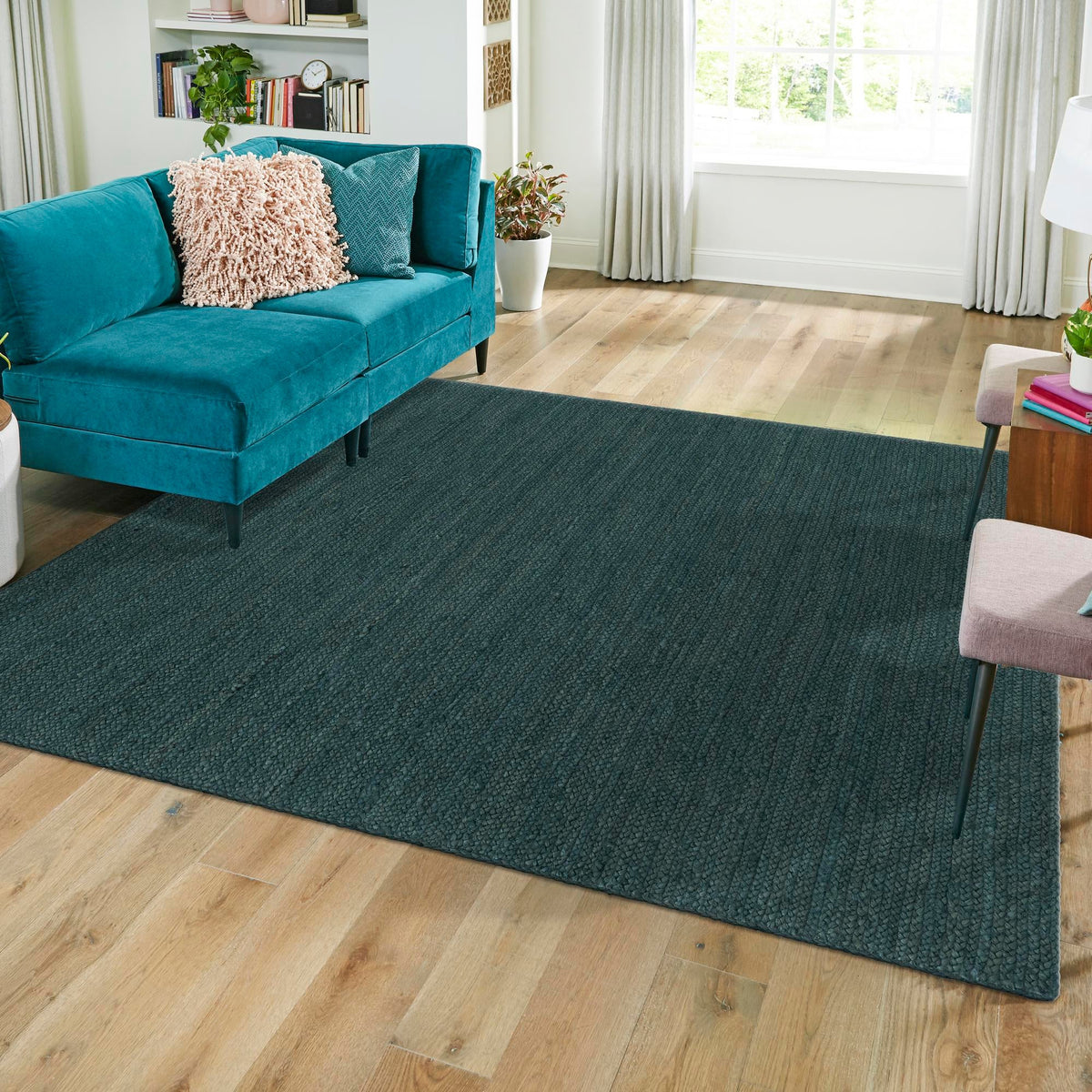 Woven Seaside Jute Collection Area Rug - Martha's Square Green  lifestyle 86