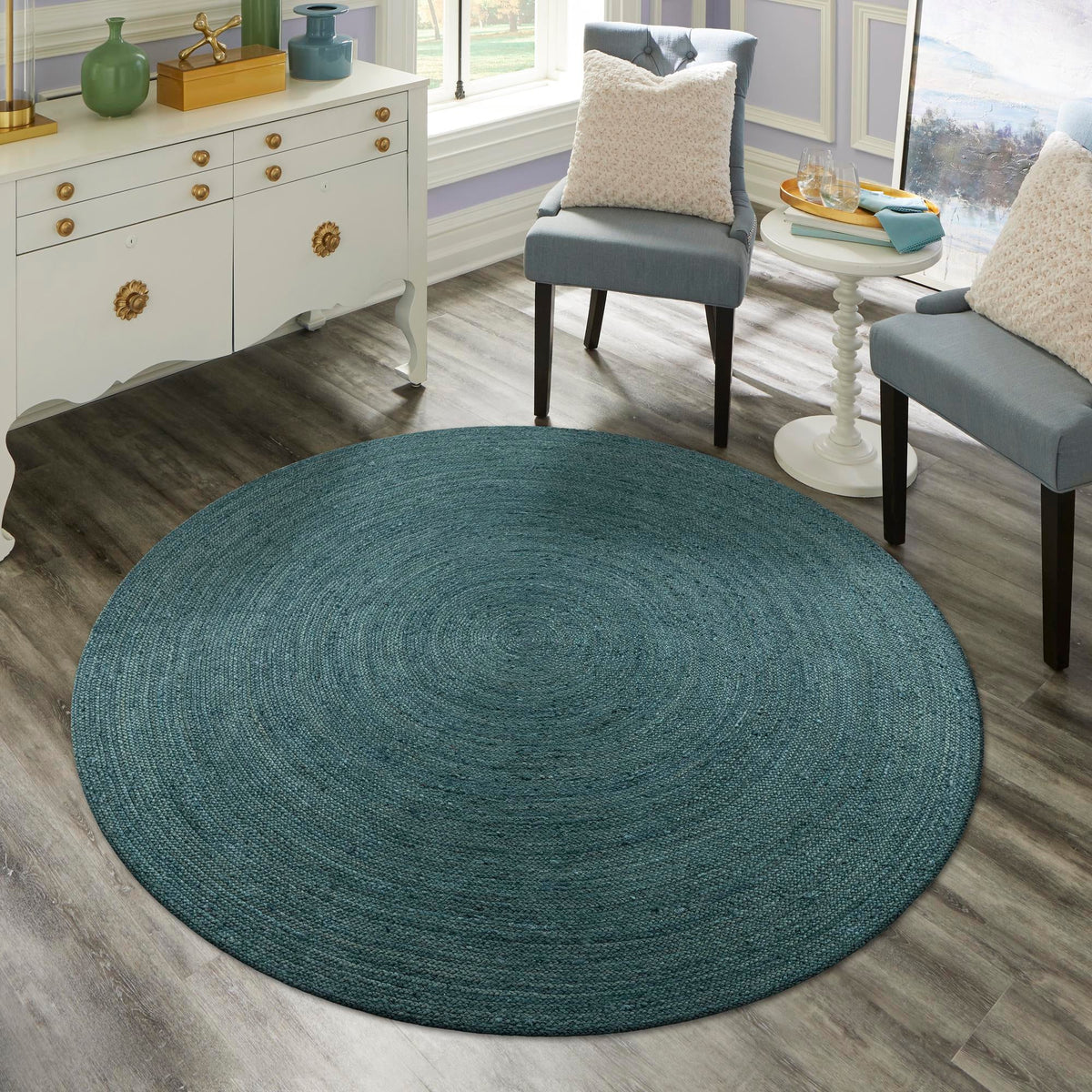 Woven Seaside Jute Collection Area Rug - Martha's Round Green  lifestyle 87