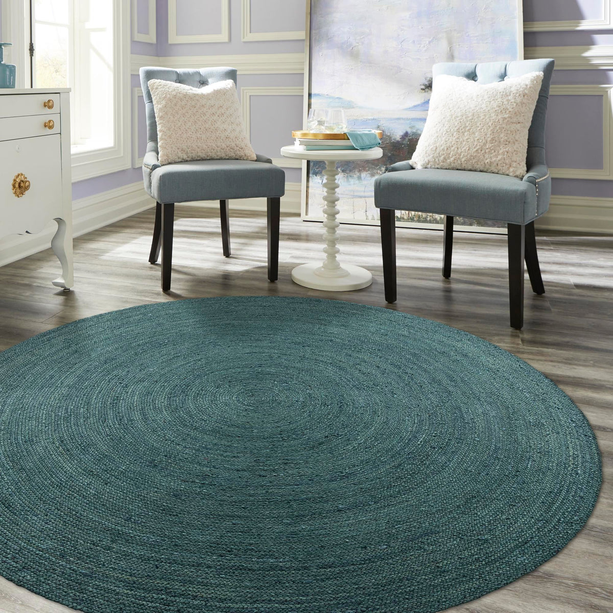 Woven Seaside Jute Collection Area Rug - Martha's Round Green  lifestyle 95