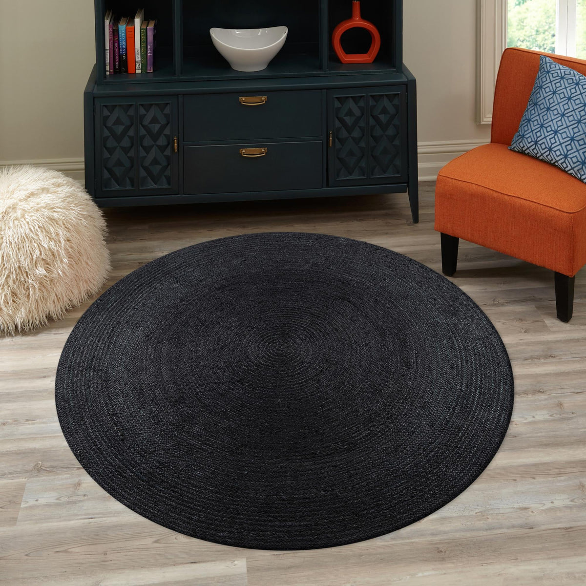 Woven Seaside Jute Collection Area Rug - Martha's Round Black  lifestyle 89