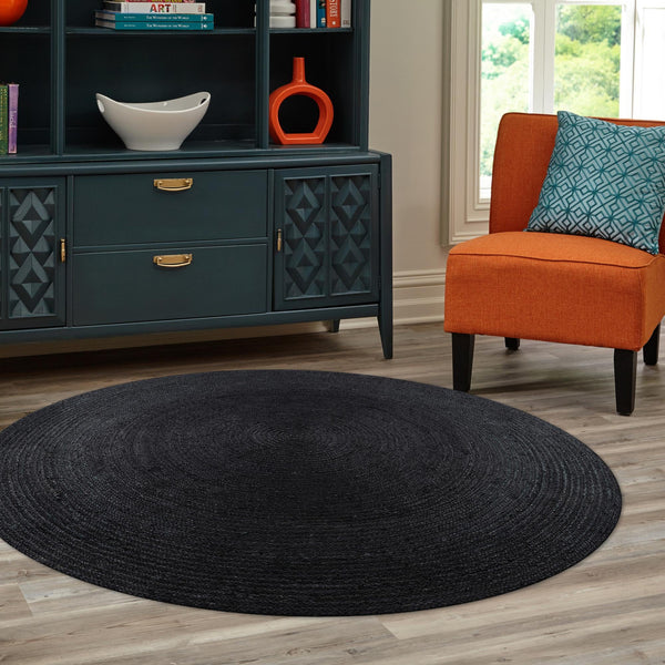Woven Seaside Jute Collection Area Rug - Martha's Round Black  lifestyle 97