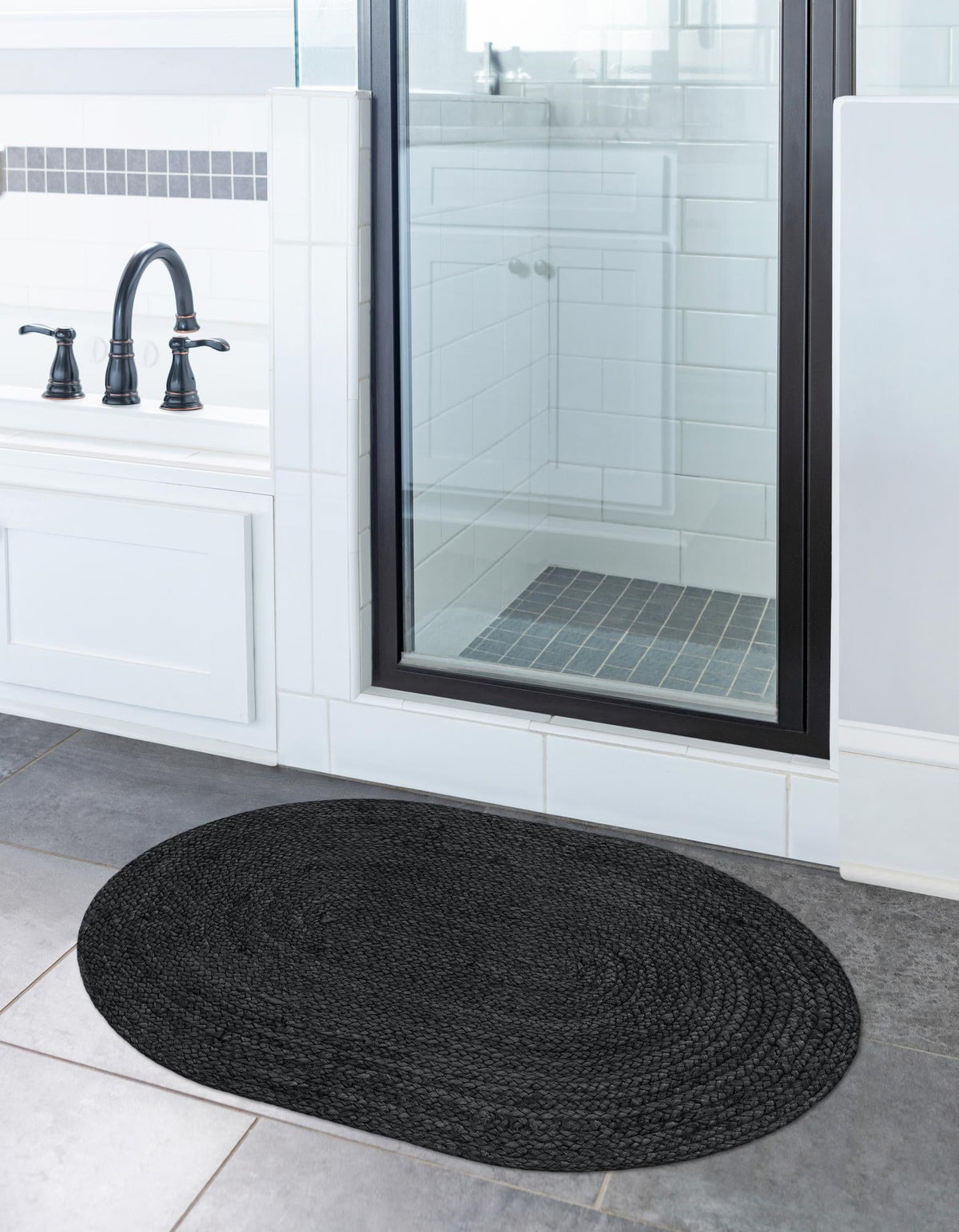 Woven Seaside Jute Collection Area Rug - Martha's Oval Black  lifestyle 33