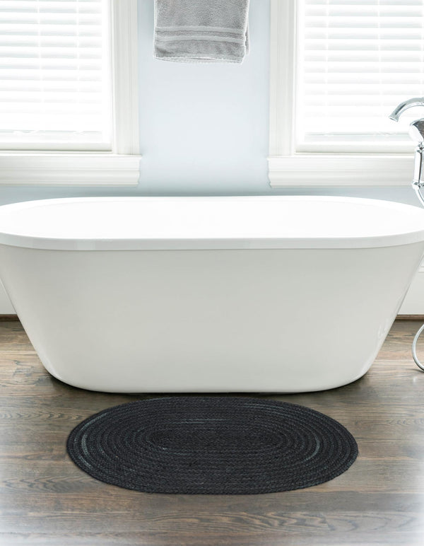Woven Seaside Jute Collection Area Rug - Martha's Oval Black  lifestyle 41
