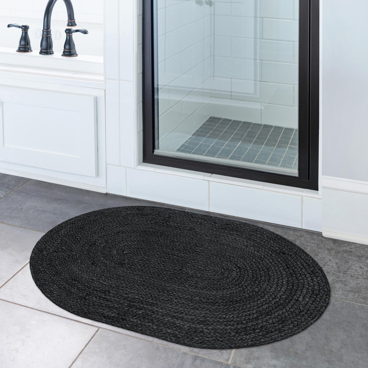 Woven Seaside Jute Collection Area Rug - Martha's Oval Black  lifestyle 90