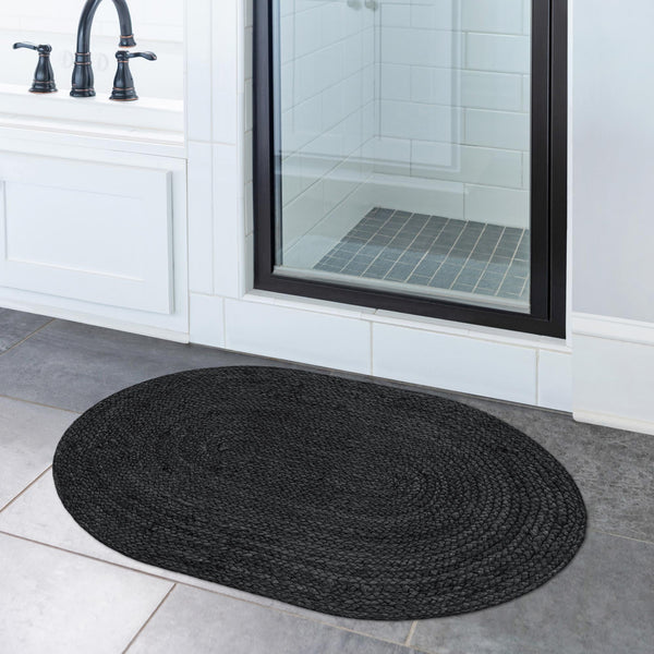 Woven Seaside Jute Collection Area Rug - Martha's Oval Black  lifestyle 90