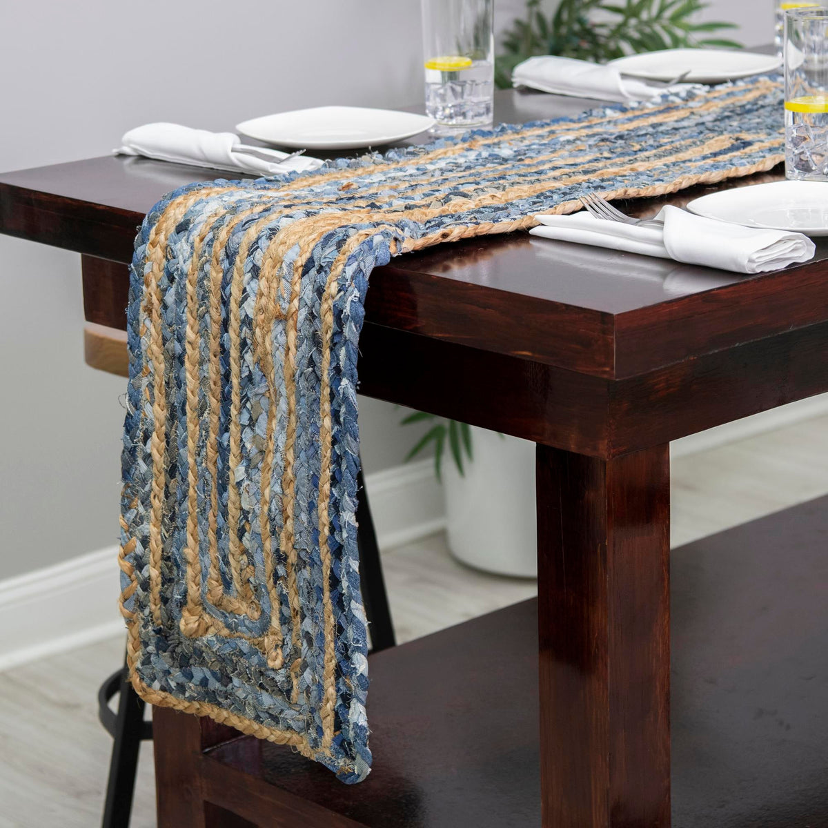 Woven Udaipur Collection Area Rug - Sahara Table Runner Blue and Natural  lifestyle 147