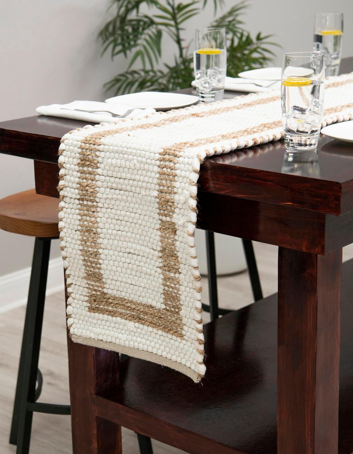 Osian Looms Collection Area Rug - Durham Table Runner White and Natural  lifestyle 133