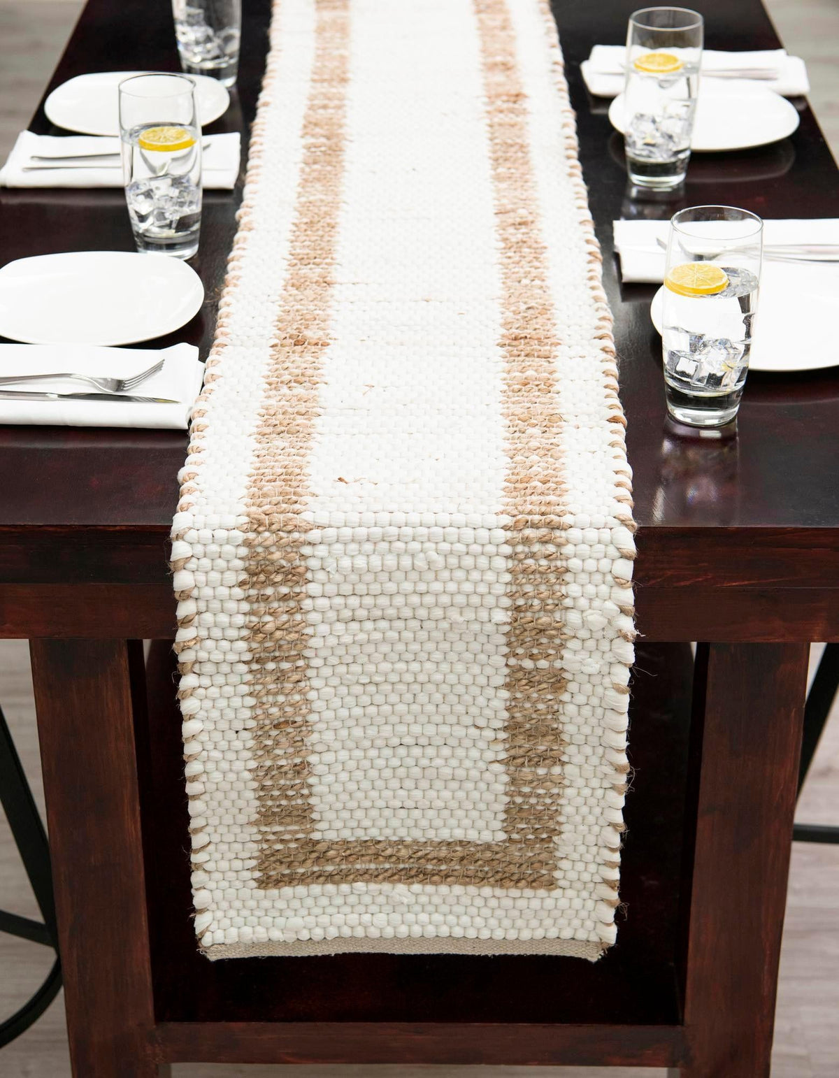 Osian Looms Collection Area Rug - Durham Table Runner White and Natural  lifestyle 135