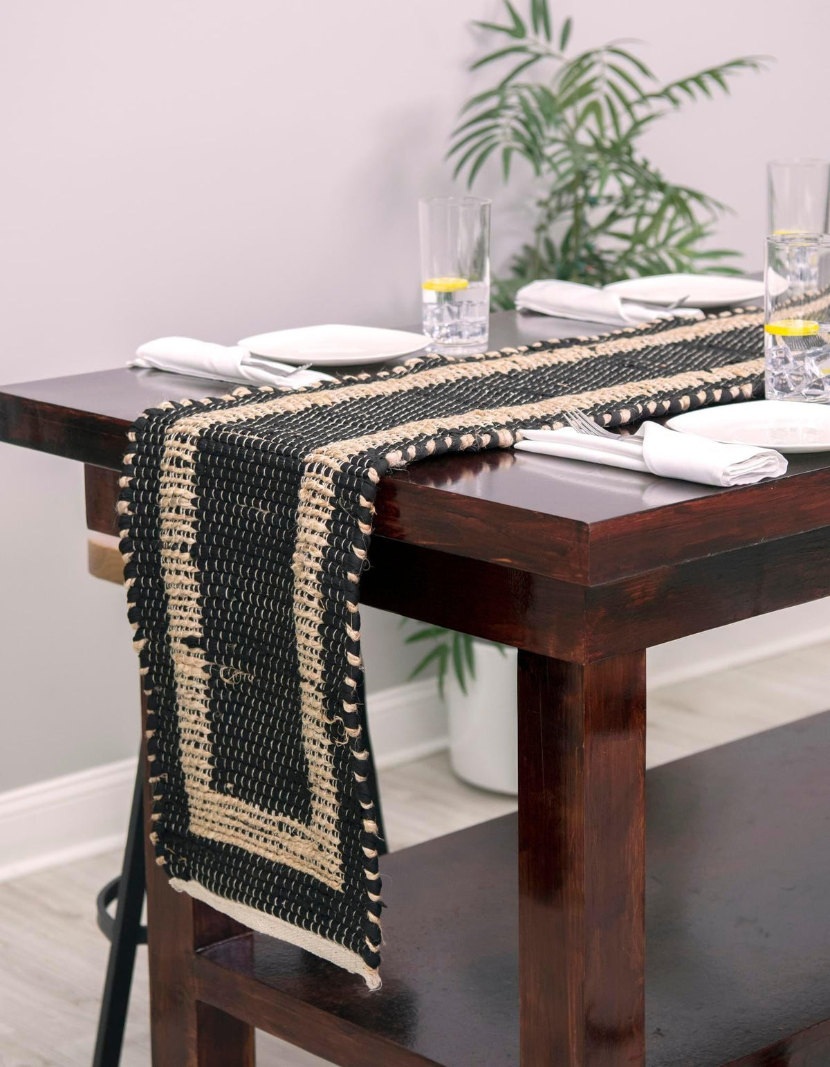 Osian Looms Collection Area Rug - Durham Table Runner Black  lifestyle 132