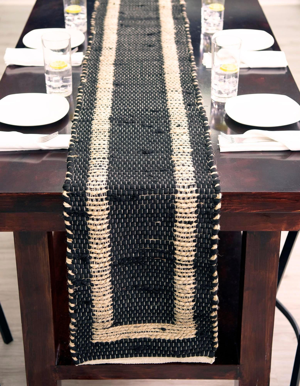 Osian Looms Collection Area Rug - Durham Table Runner Black  lifestyle 134