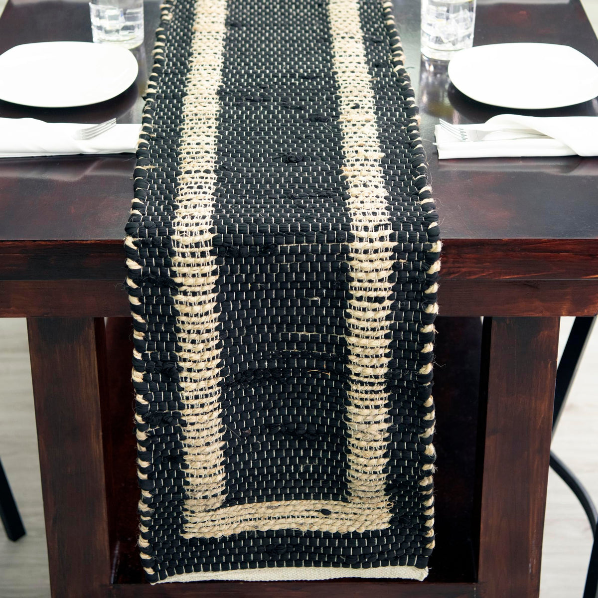 Osian Looms Collection Area Rug - Durham Table Runner Black  lifestyle 130