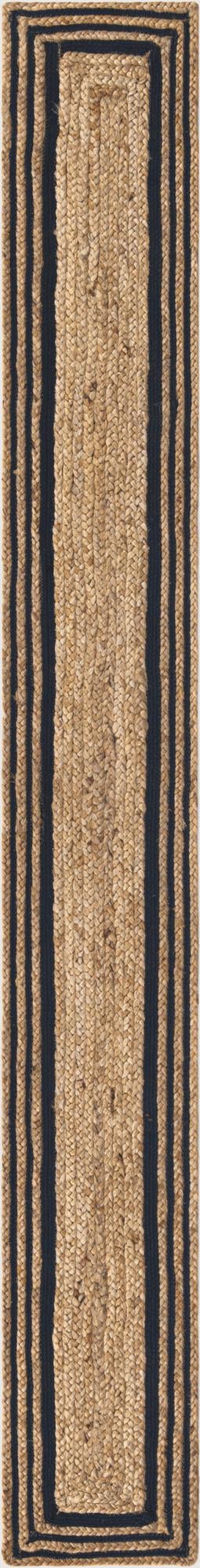 Woven Seaside Jute Collection Area Rug - Nantucket Table Runner Natural and Navy Blue  lifestyle 75