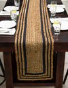 Woven Seaside Jute Collection Area Rug - Nantucket Table Runner Natural and Navy Blue  lifestyle 46