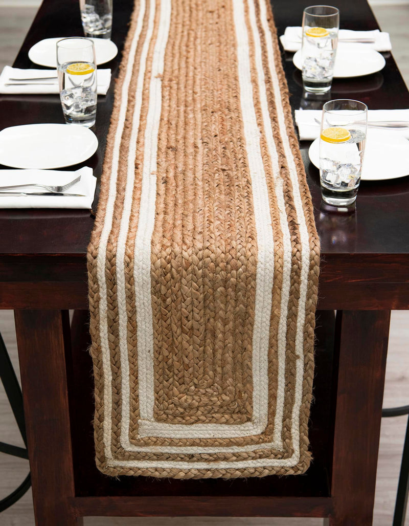 Woven Seaside Jute Collection Area Rug - Nantucket Table Runner Natural and White  lifestyle 47