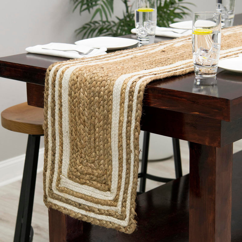 Woven Seaside Jute Collection Area Rug - Nantucket Table Runner Natural and White  lifestyle 87