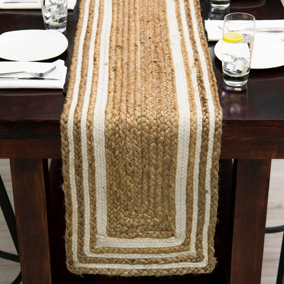 Woven Seaside Jute Collection Area Rug - Nantucket Table Runner Natural and White  lifestyle 89