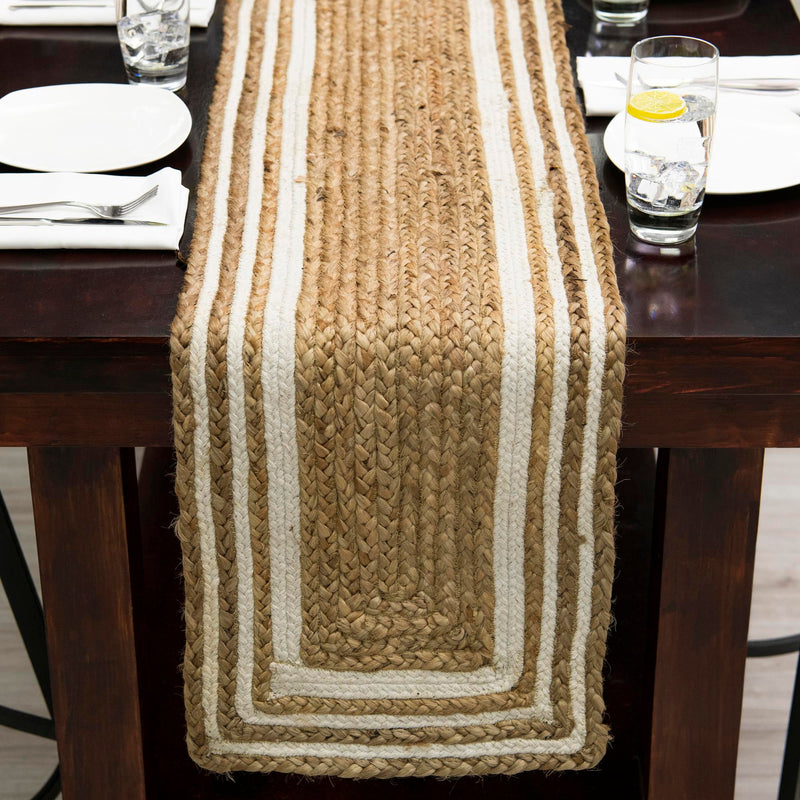 Woven Seaside Jute Collection Area Rug - Nantucket Table Runner Natural and White  lifestyle 89