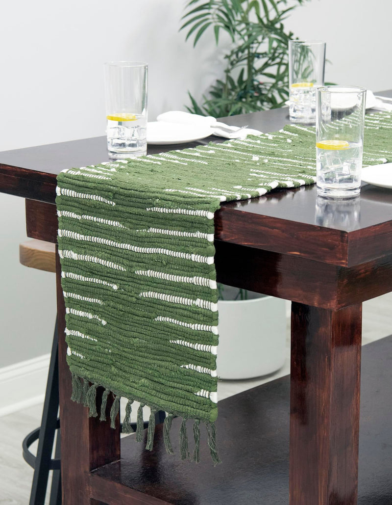 Thar Cotton Collection Area Rug - Jaisalmer (Green) Table Runner Green  lifestyle 23