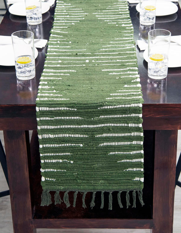 Thar Cotton Collection Area Rug - Jaisalmer (Green) Table Runner Green  lifestyle 25