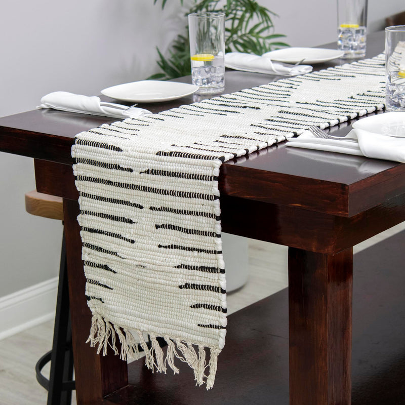Thar Cotton Collection Area Rug - Jaisalmer (White) Table Runner White  lifestyle 51