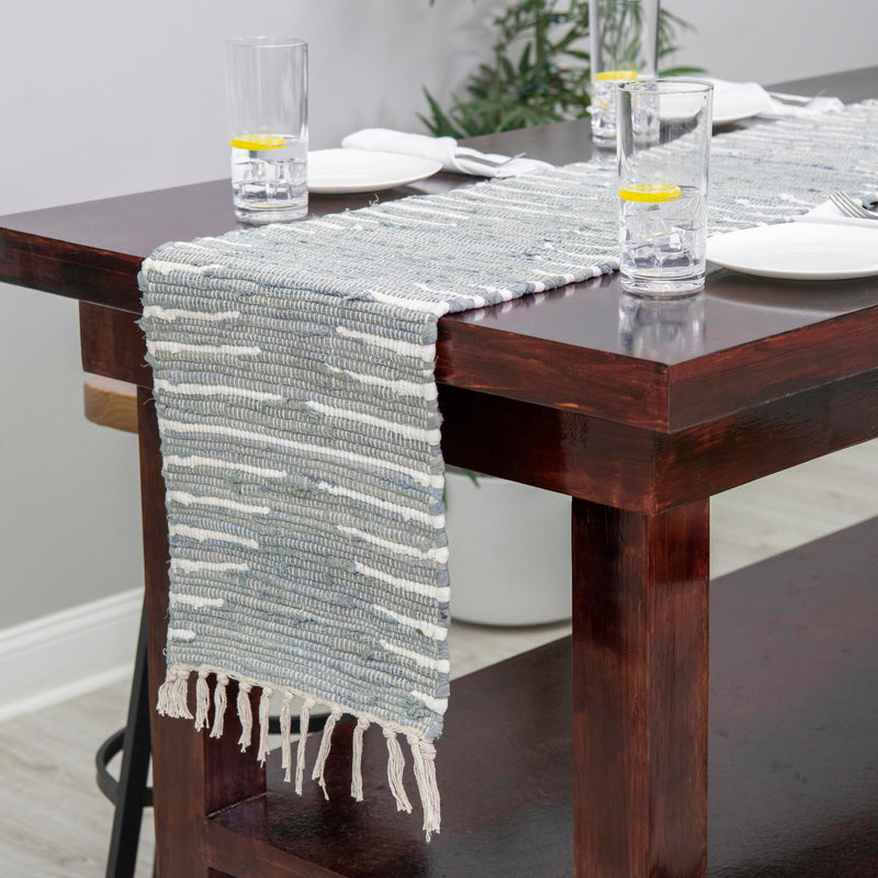 Thar Cotton Collection Area Rug - Jaisalmer (Light Gray) Table Runner Light Gray  lifestyle 49