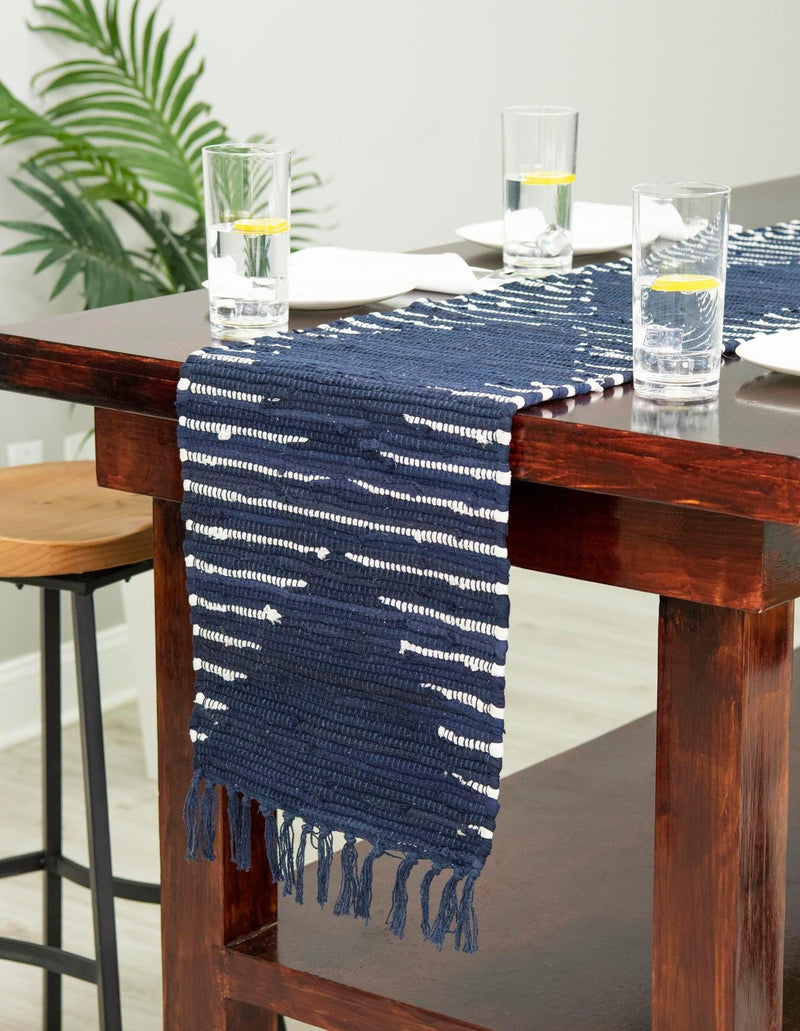 Thar Cotton Collection Area Rug - Jaisalmer (Navy Blue) Table Runner Navy Blue  lifestyle 36