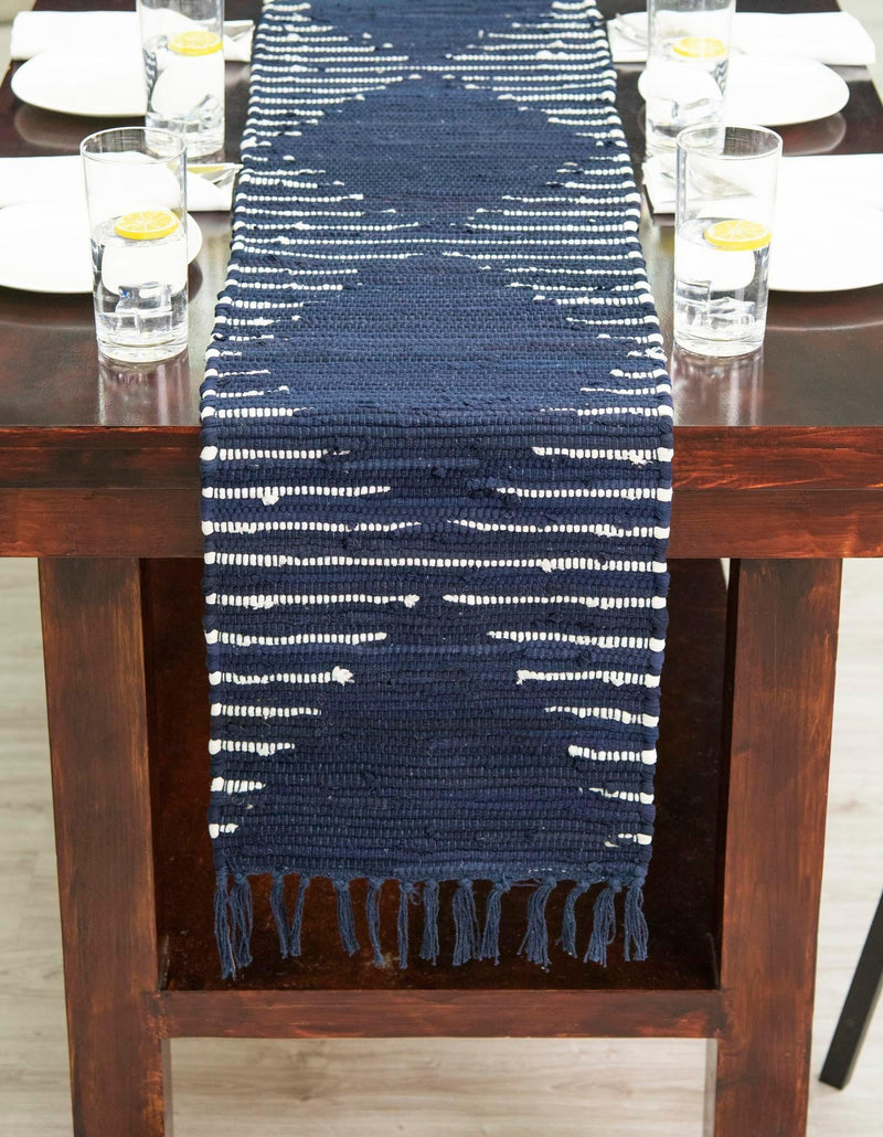 Thar Cotton Collection Area Rug - Jaisalmer (Navy Blue) Table Runner Navy Blue  lifestyle 37