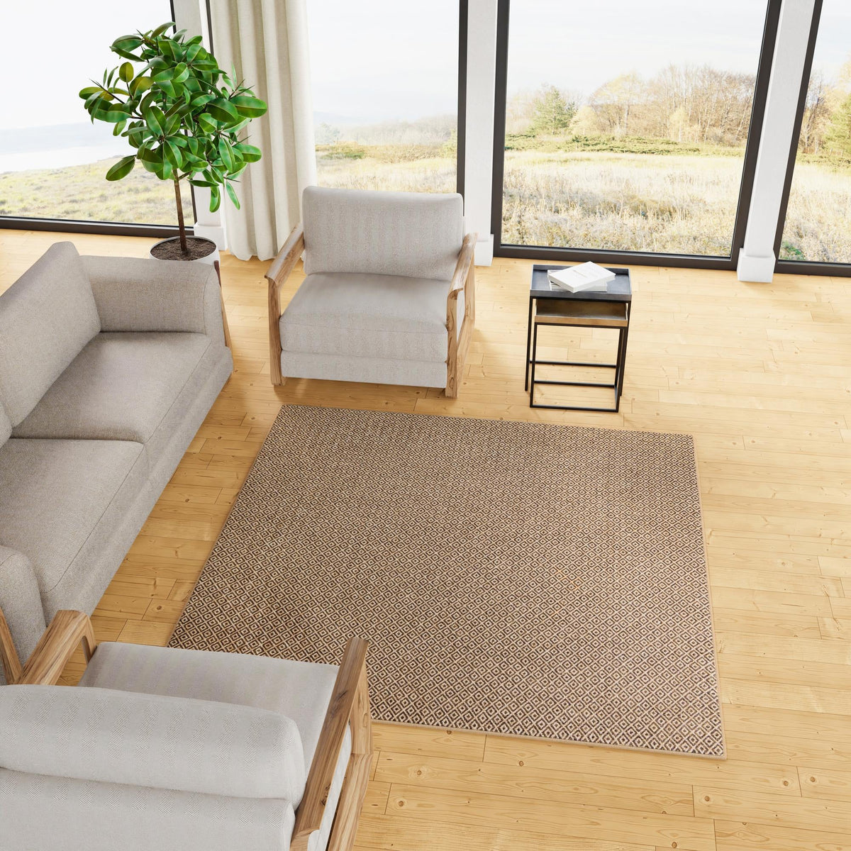 Sahara Sands Collection Area Rug -  Amarna Square Natural and Brown  lifestyle 44