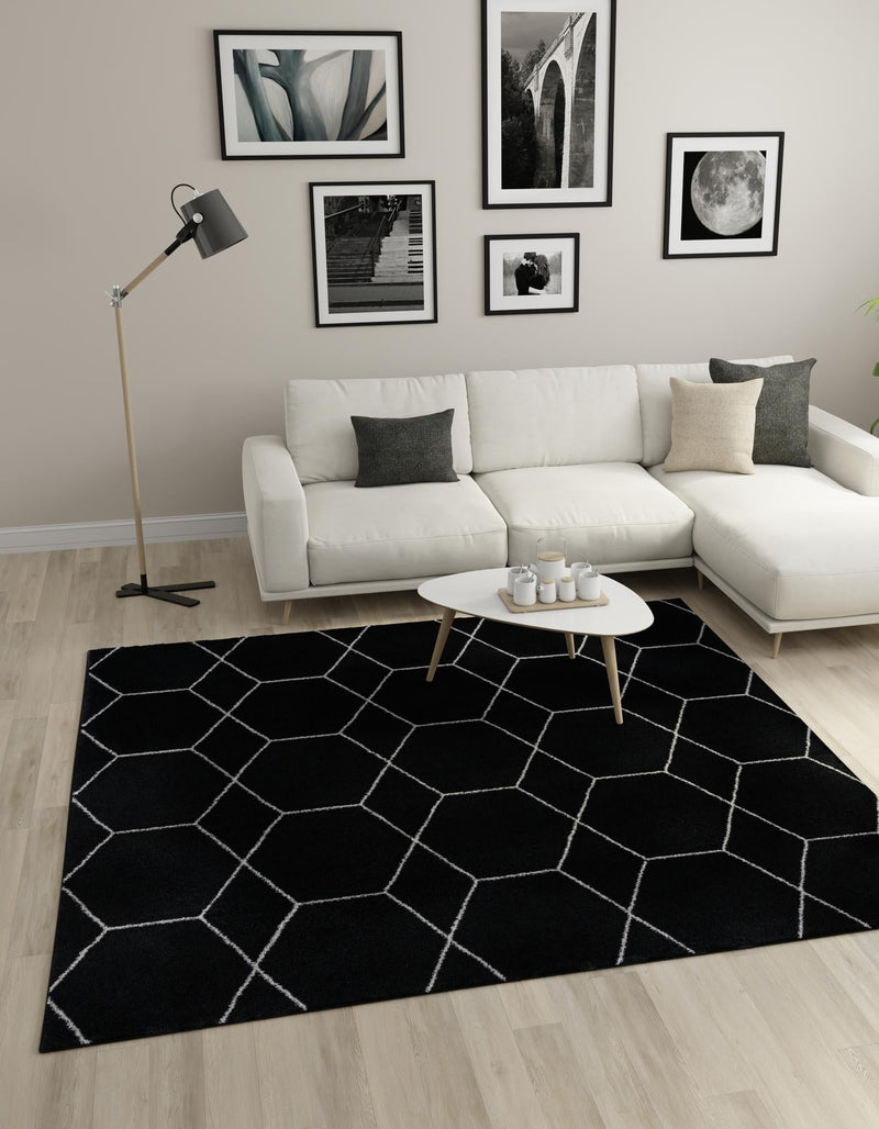 Lattice Garden Collection Area Rug - Arborville (Black) Square Black  lifestyle 0