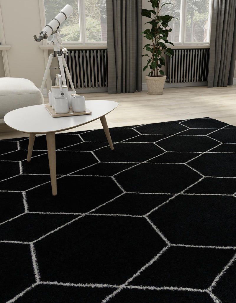 Lattice Garden Collection Area Rug - Arborville (Black) Square Black  lifestyle 2