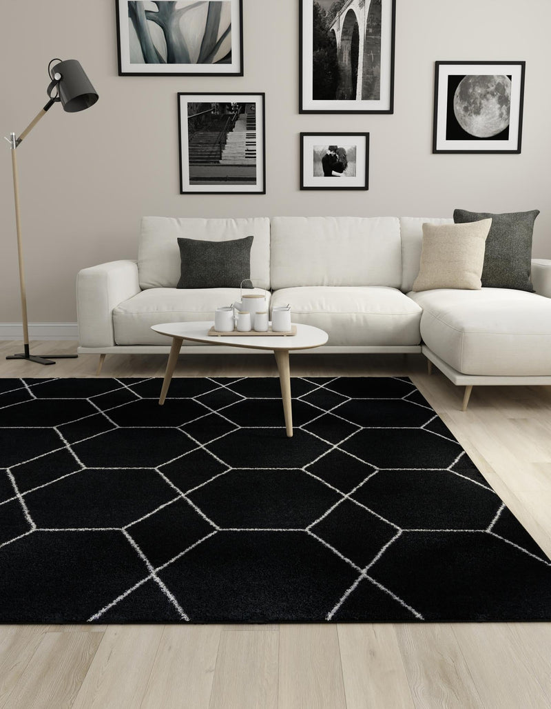 Lattice Garden Collection Area Rug - Arborville (Black) Square Black  lifestyle 3