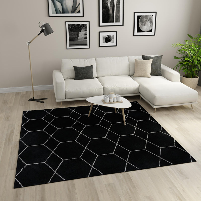 Lattice Garden Collection Area Rug - Arborville (Black) Square Black  lifestyle 14