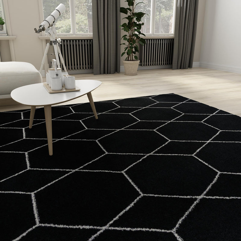 Lattice Garden Collection Area Rug - Arborville (Black) Square Black  lifestyle 15
