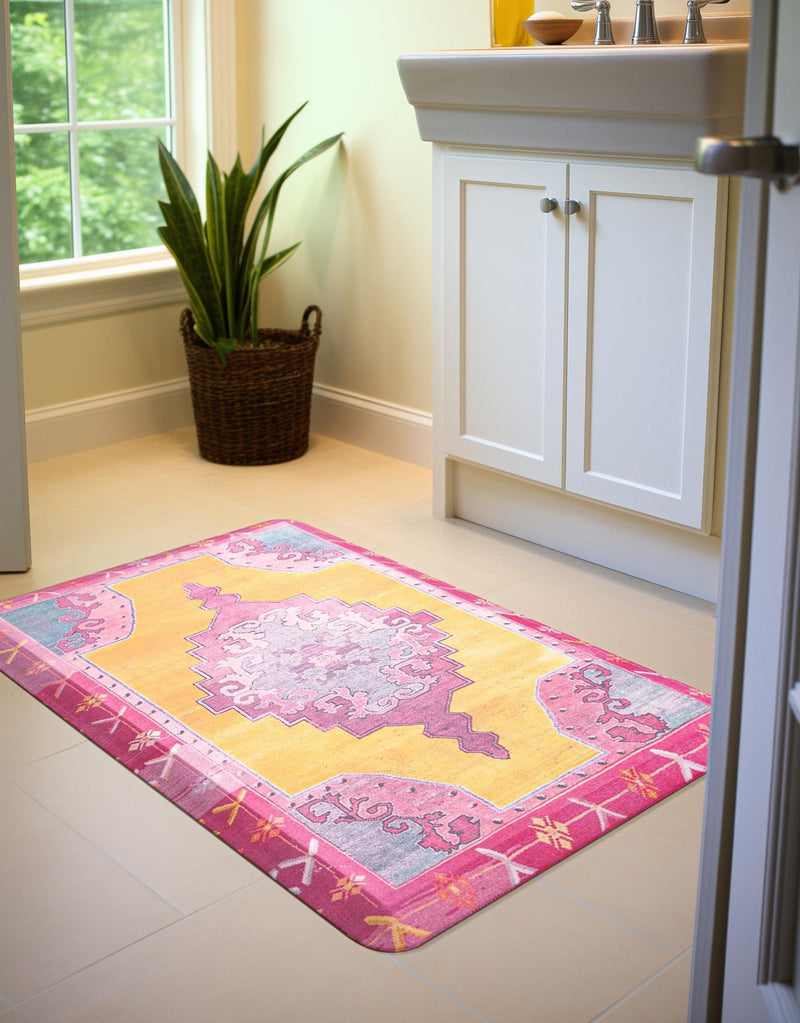 Cozy Haven Mat Collection Area Rug -  Elysium Rectangle Sunburst Yellow and Pink  lifestyle 7