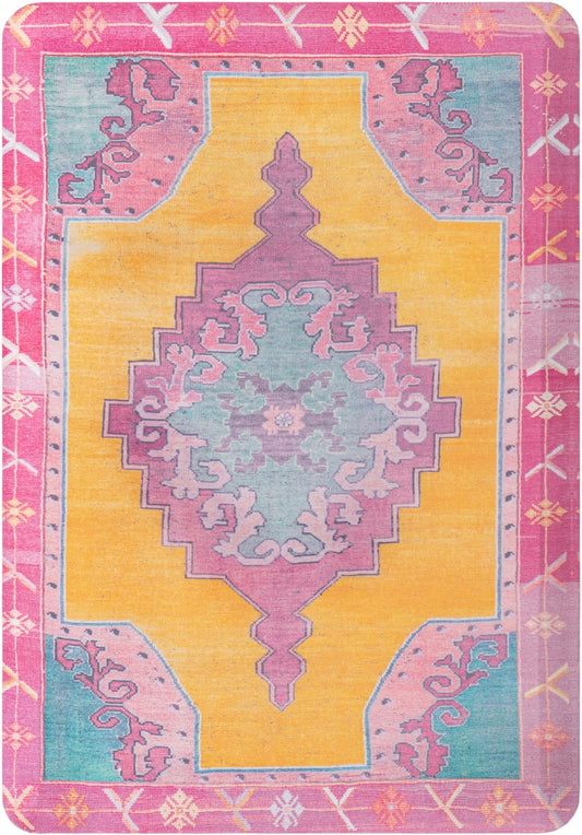 Cozy Haven Mat Collection Area Rug -  Elysium Rectangle Sunburst Yellow and Pink Main