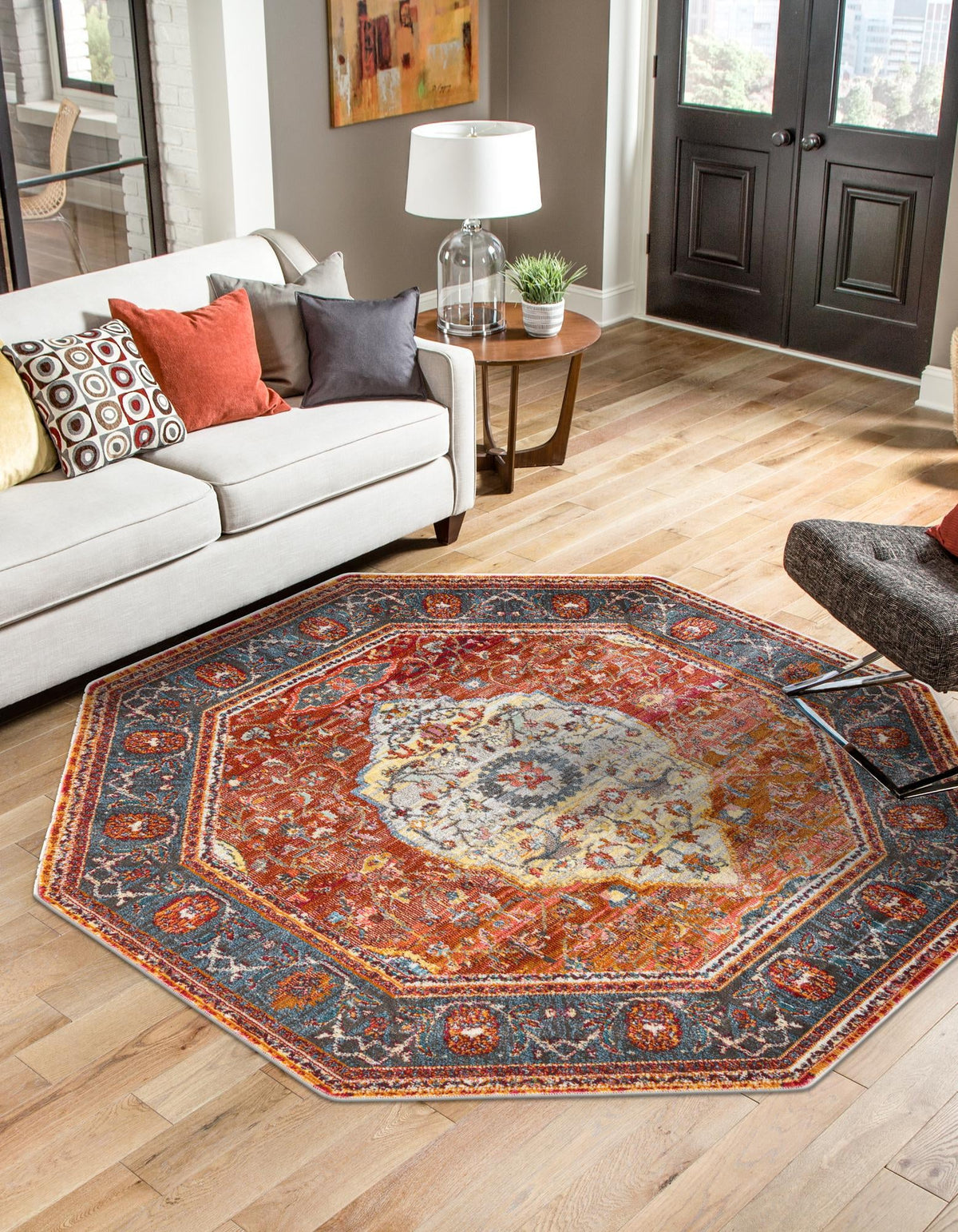 Caribbean Breeze Collection Area Rug -  Vieques Octagon Rust Red  lifestyle 45