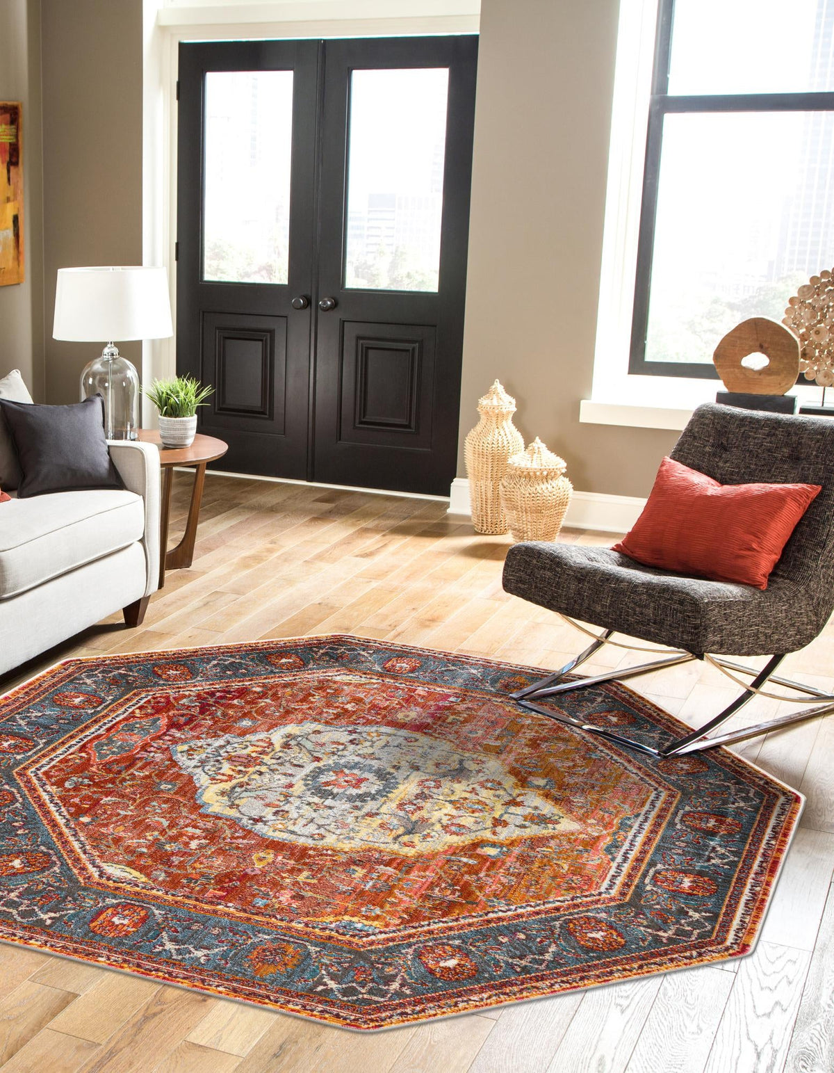 Caribbean Breeze Collection Area Rug -  Vieques Octagon Rust Red  lifestyle 55
