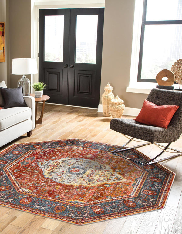 Caribbean Breeze Collection Area Rug -  Vieques Octagon Rust Red  lifestyle 55