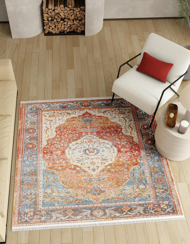 Caribbean Breeze Collection Area Rug -  Vieques Square Rust Red  lifestyle 47