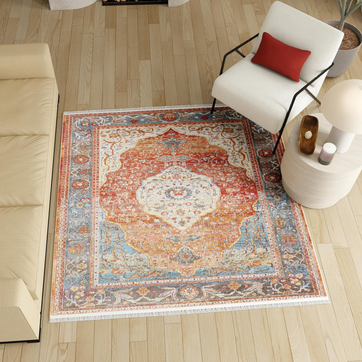 Caribbean Breeze Collection Area Rug -  Vieques Square Rust Red  lifestyle 144