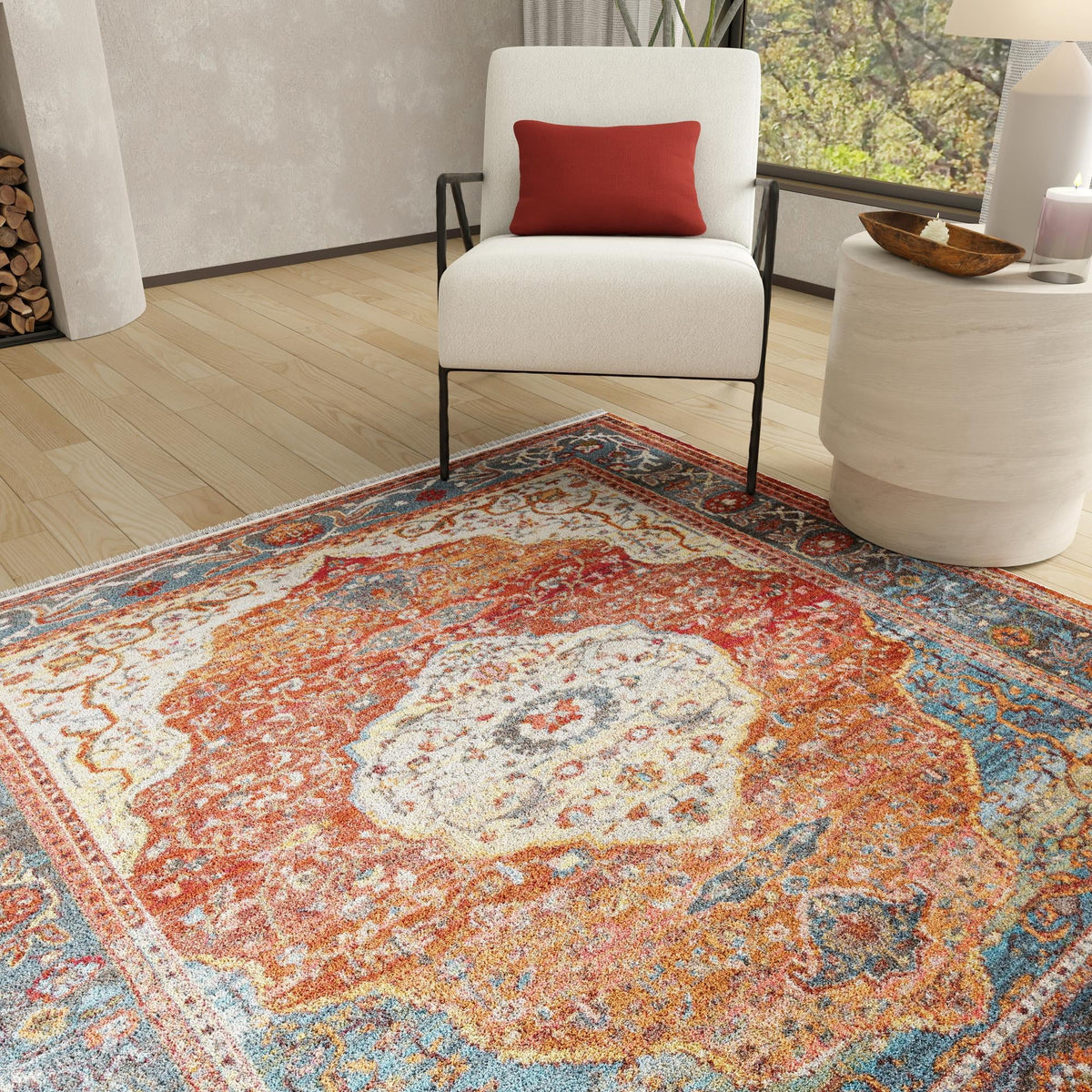 Caribbean Breeze Collection Area Rug -  Vieques Square Rust Red  lifestyle 150