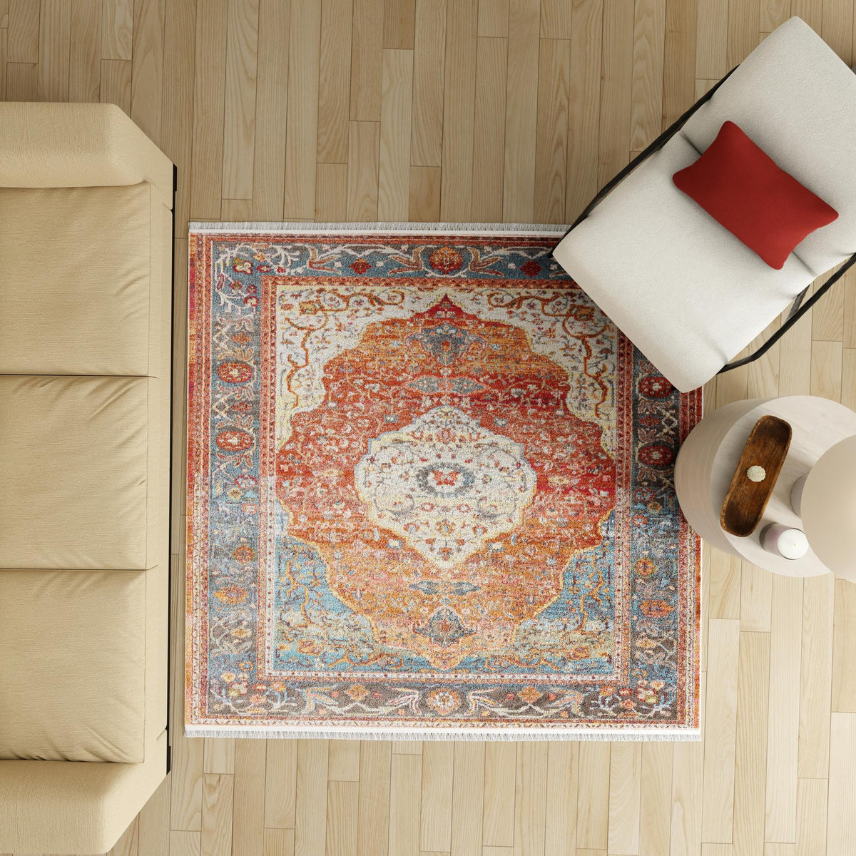 Caribbean Breeze Collection Area Rug -  Vieques Square Rust Red  lifestyle 151