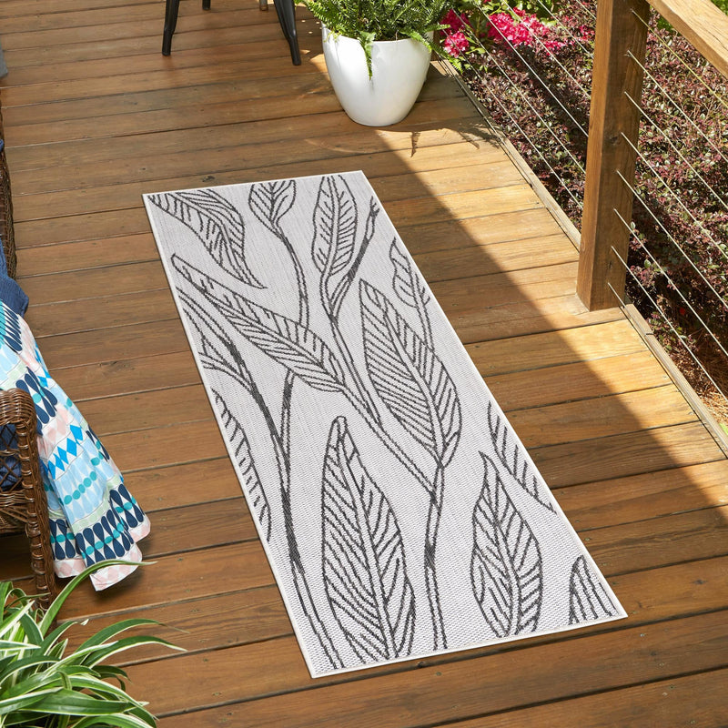 Garden Terrace Escape Collection Area Rug -  Evergreen (Charcoal Ivory) Runner Charcoal Ivory  lifestyle 13