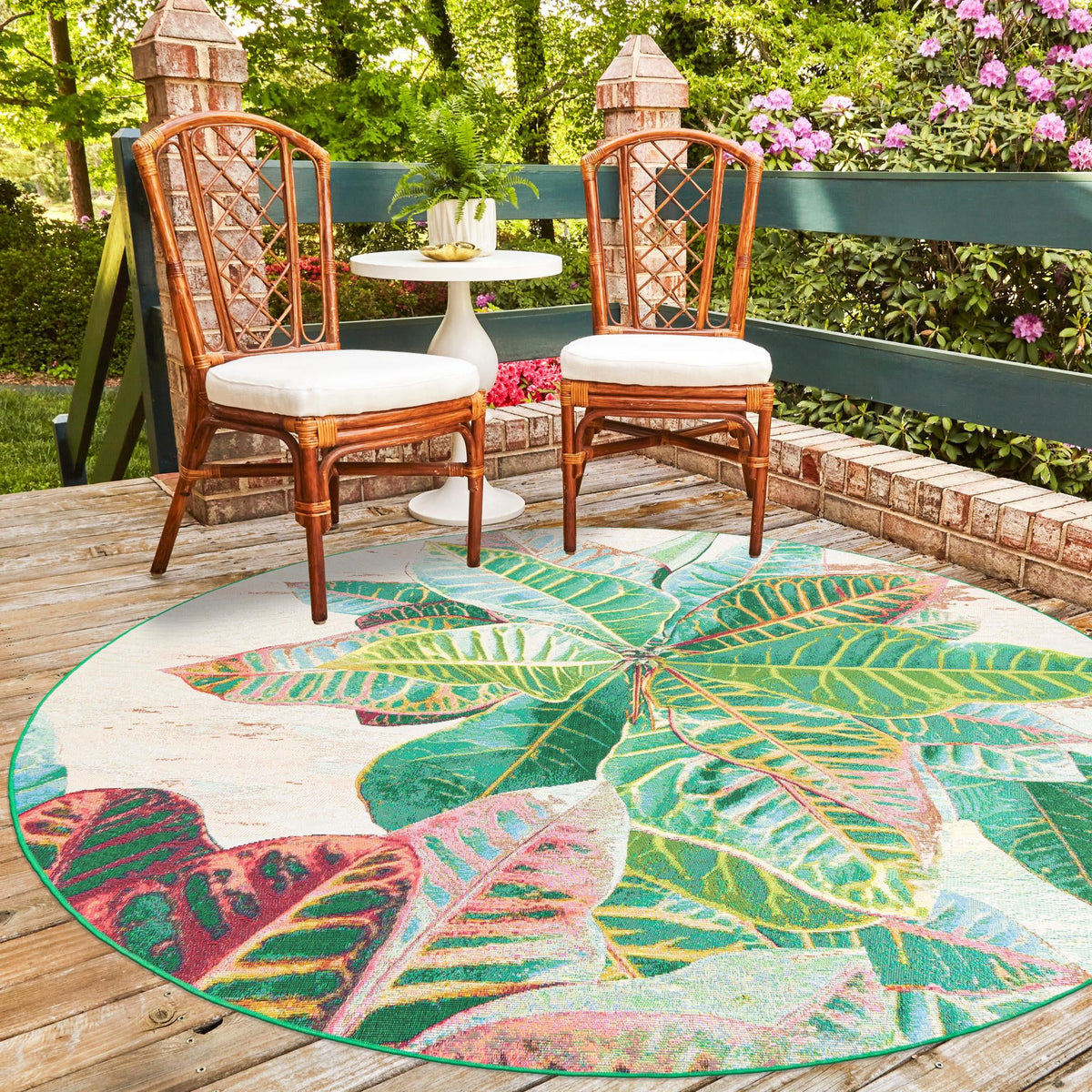 Garden Terrace Escape Collection Area Rug -  Fern Round Multi  lifestyle 74