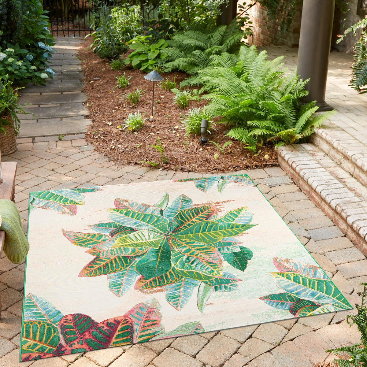 Garden Terrace Escape Collection Area Rug -  Fern Square Multi  lifestyle 72