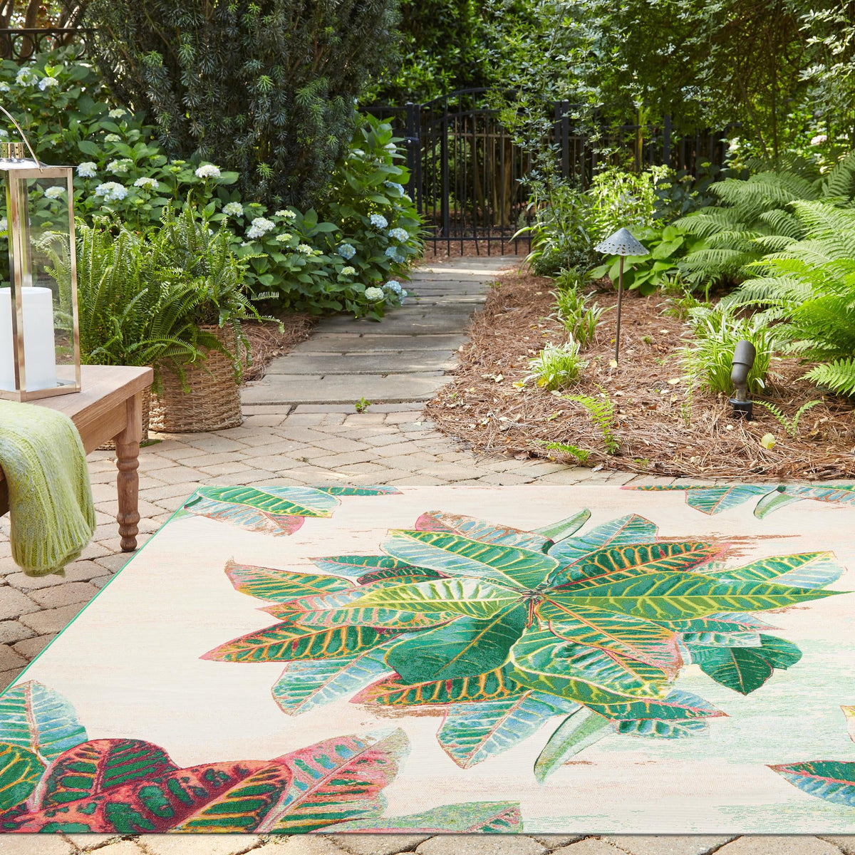 Garden Terrace Escape Collection Area Rug -  Fern Square Multi  lifestyle 76